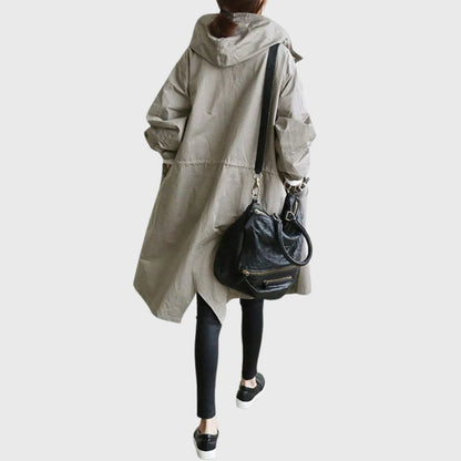 Abrigo Trench con Capucha para Mujeres, Estilo Oversized y Cuello Alto de Manga Larga