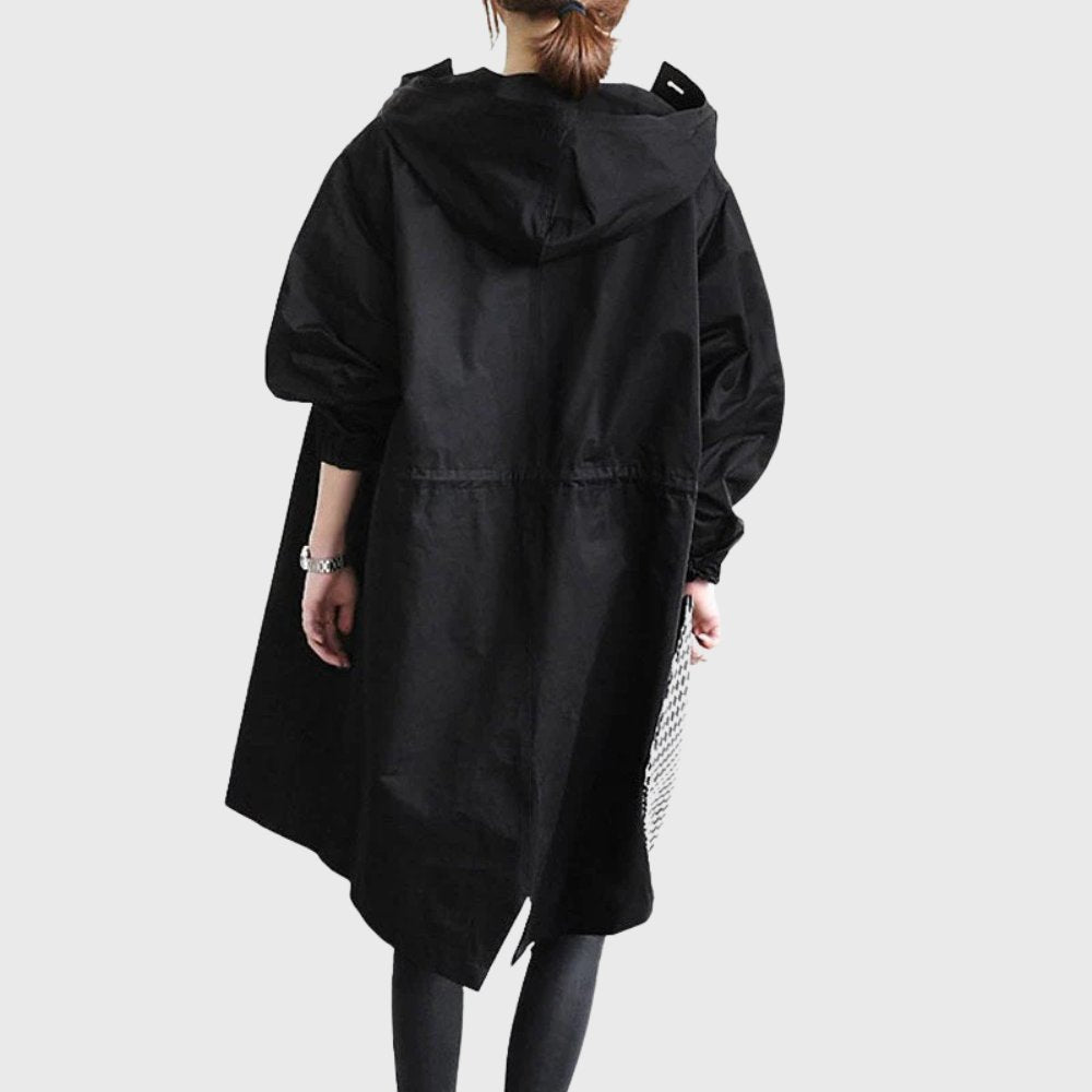Abrigo Trench con Capucha para Mujeres, Estilo Oversized y Cuello Alto de Manga Larga