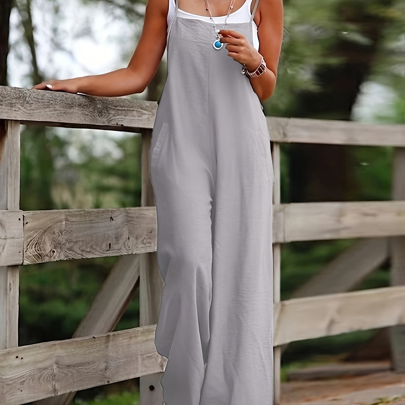 Mono de Lino Ancho y Sin Mangas para Mujeres con Cuello Cuadrado, Estilo Casual Relajado