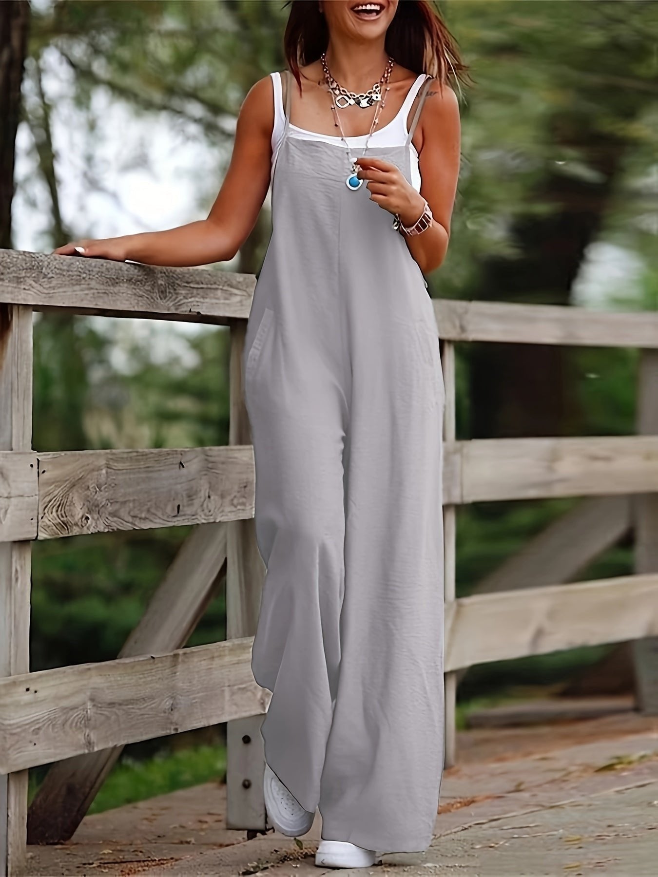 Mono de Lino Ancho y Sin Mangas para Mujeres con Cuello Cuadrado, Estilo Casual Relajado