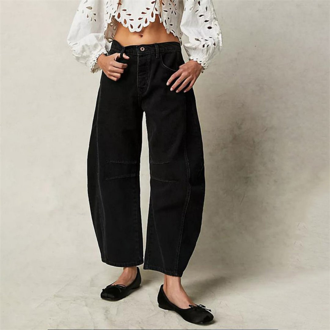 Jeans de Mom Relajados y Sin Esfuerzo para Mujeres en Estilo de Denim con Pierna Barrel Recortada