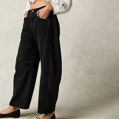 Jeans de Mom Relajados y Sin Esfuerzo para Mujeres en Estilo de Denim con Pierna Barrel Recortada