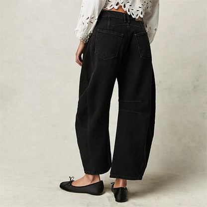 Jeans de Mom Relajados y Sin Esfuerzo para Mujeres en Estilo de Denim con Pierna Barrel Recortada
