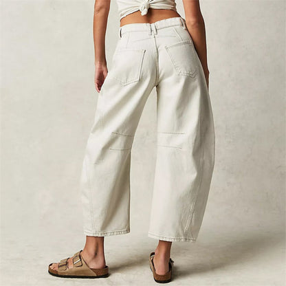 Jeans de Mom Relajados y Sin Esfuerzo para Mujeres en Estilo de Denim con Pierna Barrel Recortada