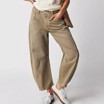 Jeans de Mom Relajados y Sin Esfuerzo para Mujeres en Estilo de Denim con Pierna Barrel Recortada