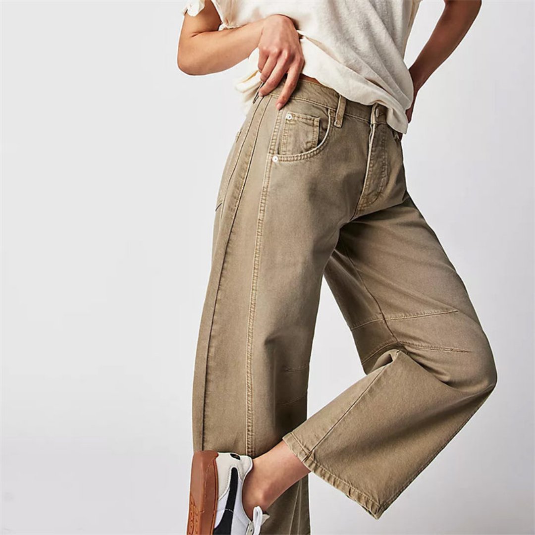 Jeans de Mom Relajados y Sin Esfuerzo para Mujeres en Estilo de Denim con Pierna Barrel Recortada