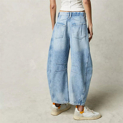 Jeans de Mom Relajados y Sin Esfuerzo para Mujeres en Estilo de Denim con Pierna Barrel Recortada