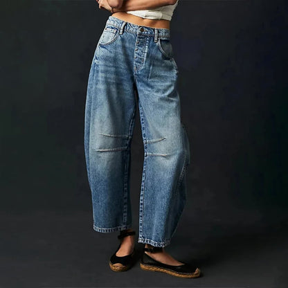Jeans de Mom Relajados y Sin Esfuerzo para Mujeres en Estilo de Denim con Pierna Barrel Recortada