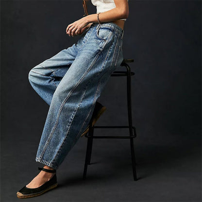 Jeans de Mom Relajados y Sin Esfuerzo para Mujeres en Estilo de Denim con Pierna Barrel Recortada
