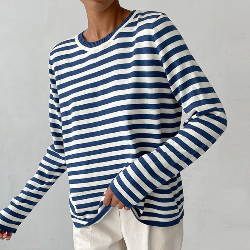 Suéter a Rayas Cómodo para Mujeres con Cuello Redondo y Mangas Largas, Estilo Relajado y Oversized