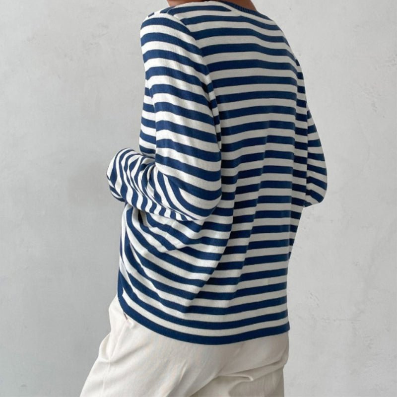 Suéter a Rayas Cómodo para Mujeres con Cuello Redondo y Mangas Largas, Estilo Relajado y Oversized