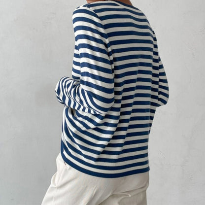 Suéter a Rayas Cómodo para Mujeres con Cuello Redondo y Mangas Largas, Estilo Relajado y Oversized