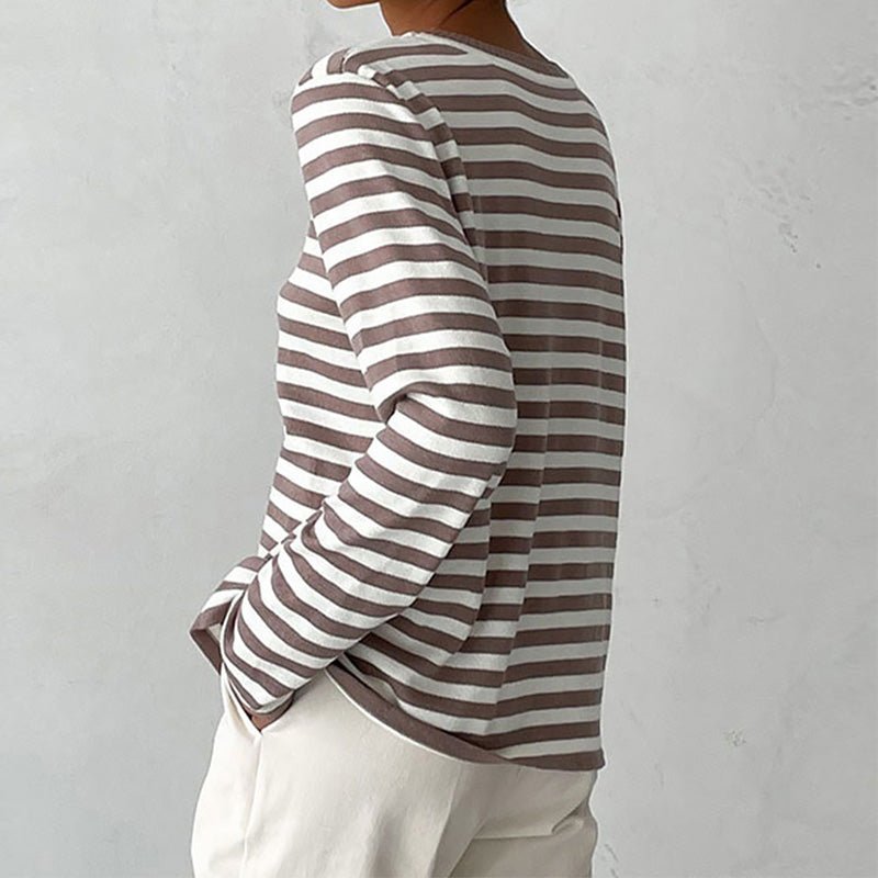 Suéter a Rayas Cómodo para Mujeres con Cuello Redondo y Mangas Largas, Estilo Relajado y Oversized