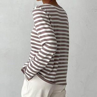 Suéter a Rayas Cómodo para Mujeres con Cuello Redondo y Mangas Largas, Estilo Relajado y Oversized