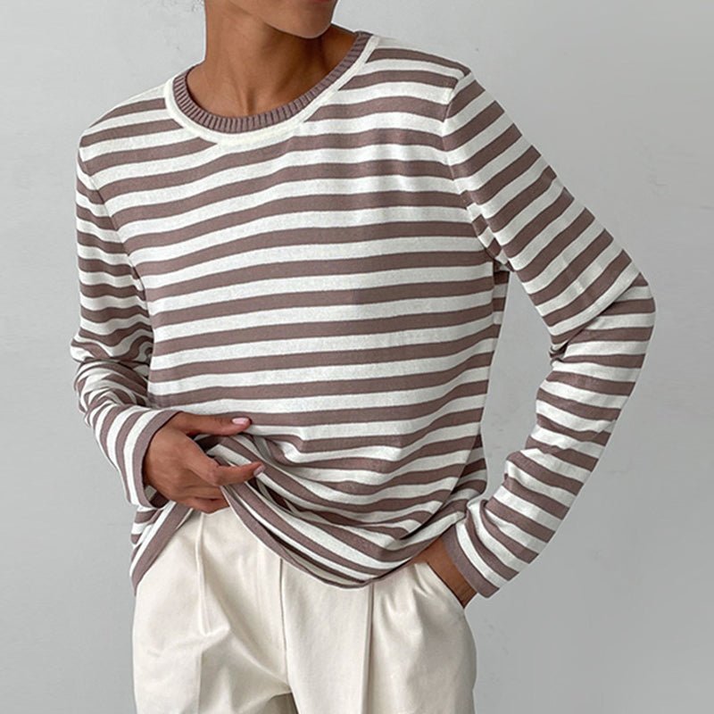 Suéter a Rayas Cómodo para Mujeres con Cuello Redondo y Mangas Largas, Estilo Relajado y Oversized