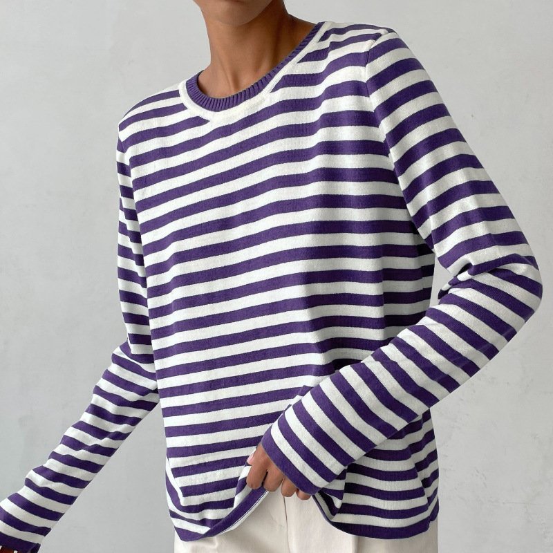 Suéter a Rayas Cómodo para Mujeres con Cuello Redondo y Mangas Largas, Estilo Relajado y Oversized