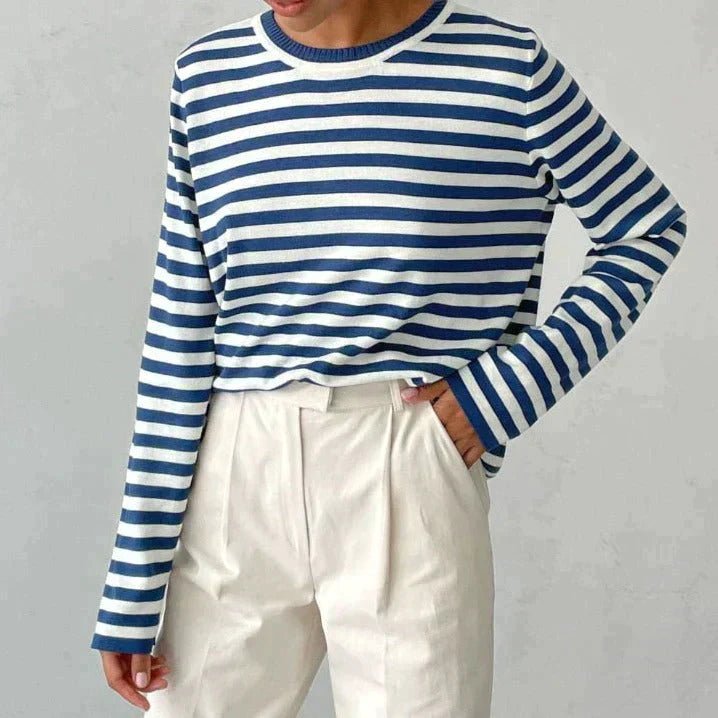 Suéter a Rayas Cómodo para Mujeres con Cuello Redondo y Mangas Largas, Estilo Relajado y Oversized