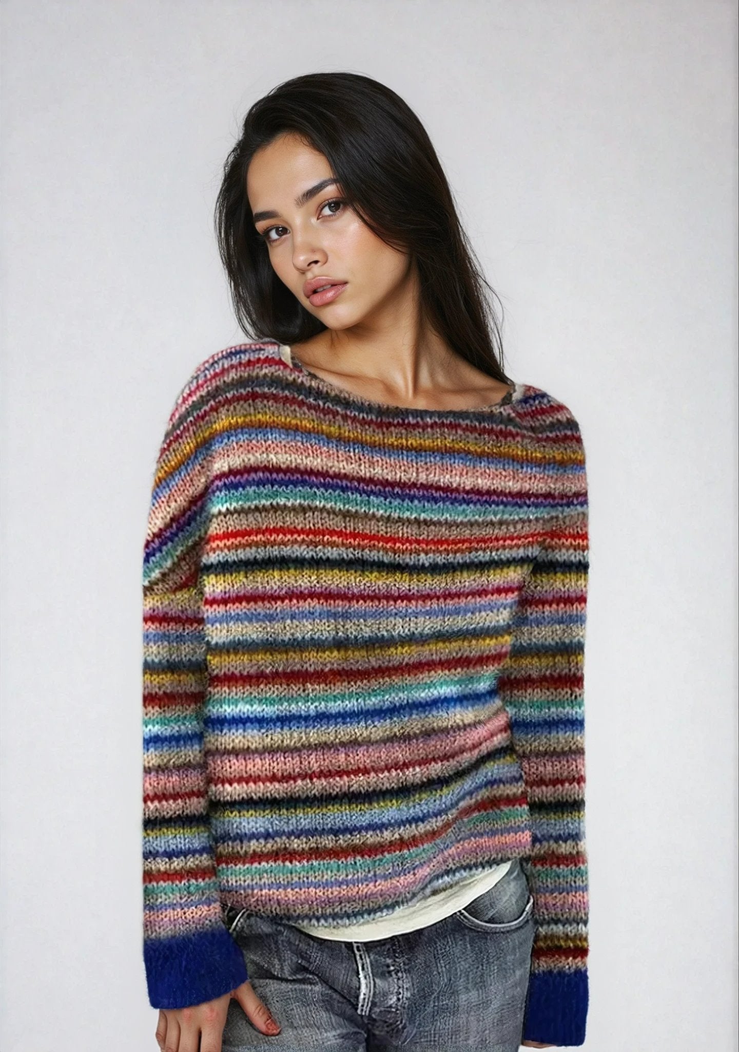 Suéter de Punto Fair Isle Cómodo para Mujeres con Cuello Barco, Manga Larga, Estilo Relajado y Oversized