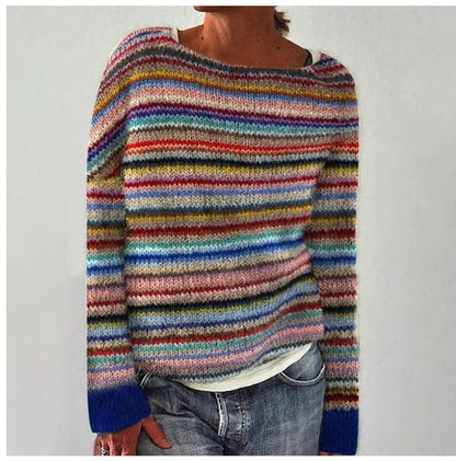Suéter de Punto Fair Isle Cómodo para Mujeres con Cuello Barco, Manga Larga, Estilo Relajado y Oversized
