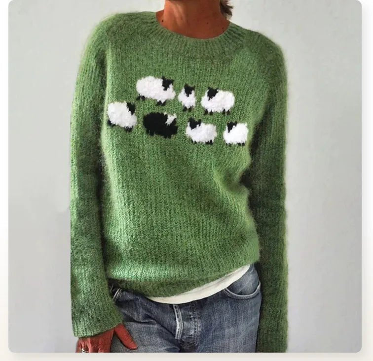 Suéter de Punto Fair Isle Cómodo para Mujeres con Cuello Barco, Manga Larga, Estilo Relajado y Oversized