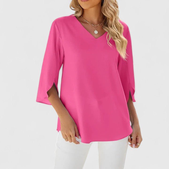 Blusa de Chiffon con Volantes para Mujeres con Escote en V y Mangas Abiertas, Estilo Relajado y Fluido