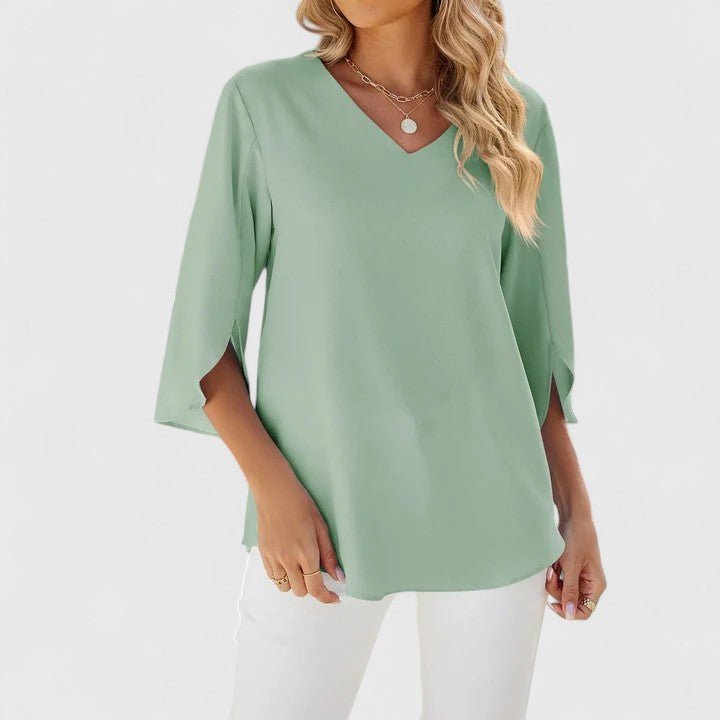 Blusa de Chiffon con Volantes para Mujeres con Escote en V y Mangas Abiertas, Estilo Relajado y Fluido