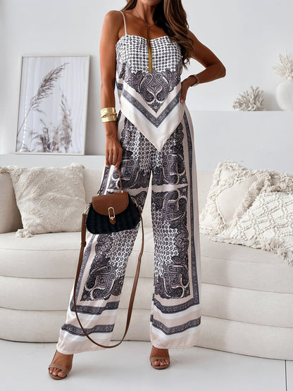 Mono de Estampado Paisley Sin Esfuerzo para Mujeres con Tirantes de Espagueti, Espalda Descubierta y Pierna Ancha Estilo Bohemio