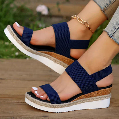 Sandalias Cómodas para Mujeres con Correa Elástica y Plataforma Acolchada Estilo Slingback de Punta Abierta
