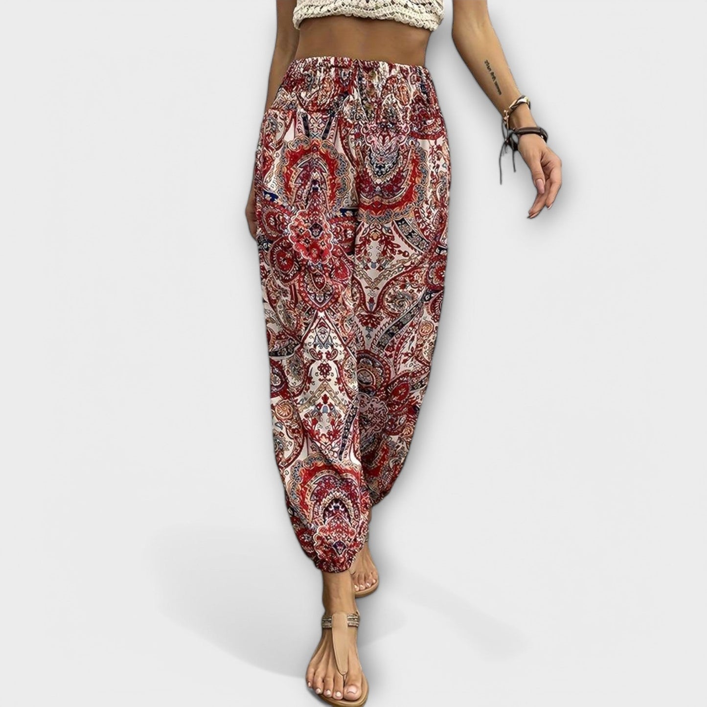 Pantalones de Estampado Rayado Boho sin Esfuerzo para Mujeres con Cintura Alta y Botones en la Parte Frontal, Estilo Relajado y Ajustado