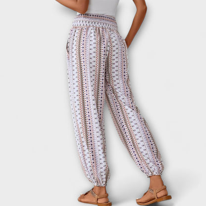 Pantalones de Estampado Rayado Boho sin Esfuerzo para Mujeres con Cintura Alta y Botones en la Parte Frontal, Estilo Relajado y Ajustado